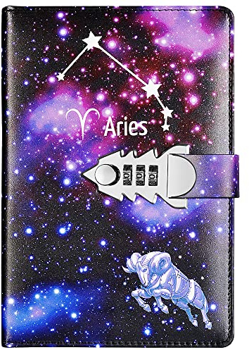 NectaRoy Notebook with Combination Lock - Constellation Personal Journal with Padlock - Notebook Journal Secret Notebook in PU Leather for Office - Girls' Diary, Size 215x150mm