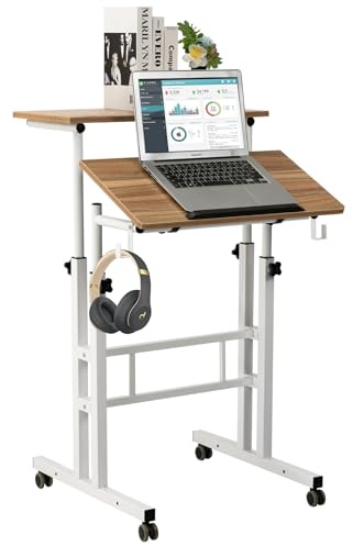 BarleyHome Mobilt stående skrivbord, justerbart laptop-skrivbord med hjul för hemmakontor arbetsstation, rullbord laptopvagn för stående eller sittande, Vinatge ek