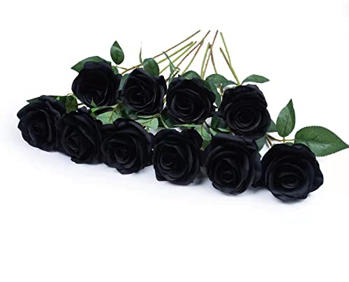 DuHouse 10 Stück künstliche Rosen Seidenblumen Fake Rose 54cm einzelnen Langen Stiel künstlich Blumen Bouquet für Brautstrauß Arrangement Hochzeit Tafelaufsatz Party Haus Küche Dekor(Schwarz)