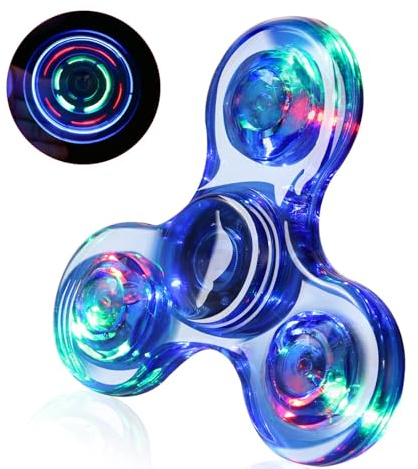 SCIONE Fidget Spinner LED Crystal Hand Spinner Luminoso Juguete Sensorial Fidget Toys Anti Estrés TDAH para Niños Adultos Halloween Navidad Azul