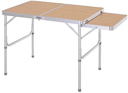 Outsunny Table de Camping Pliante Rallonge Hauteur Réglable 90x60x70cm | Table de Jardin, Aluminium, MDF Imitation Bambou