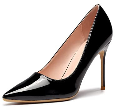 Zhabtuc Damen Pumps Mode Spitze Geschlossene Zehe High Heels Sexy Slip on Party Abschlussball Hochzeit Stiletto Schuhe 10CM Schwarz 42 EU（12 US）