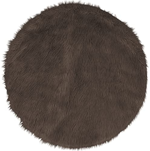 Pure Label Schaffell Lammfell Kunstfell Teppich XXL in rund – Moderne Wohnzimmer Deko - Schlafzimmer Deko für das Sofa oder als Bettvorleger in Braun - 120cm Rund
