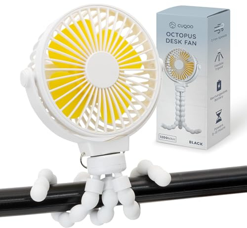 CUQOO Mini Portable Pram Fan – 4000mAh USB Rechargeable Octopus Fan for Strollers, Car Seats, Cribs & Offices – 3 Speed, Fast Charging, Flexible & Quiet – Ideal for Home, Office, Travel & Gym