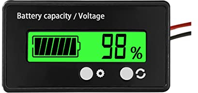 CGEAMDY Battery Meter, DC 12V 24V 36V 48V Battery Capacity Indicator with Alarm, Lead Acid and Lithium Ion Voltage Monitor Indicator, Suitable for Car, Golf Cart, RV, Marine(Green)