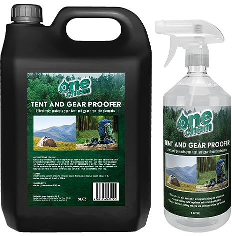 One Chem Tent and Gear Waterproof 1 Litre Spray with 5L Refill, Protects Tents and Gear From The Elements, Ideal for Camping and Hiking
