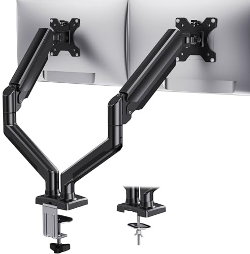 HUANUO Dual Monitor Mount for 2 Monitors up to 32 inches, Each Arm Holds Max 22lbs, Dual Monitor Stand with Advanced System, Height-Adjustable/Tilt/Swivel/Rotate, VESA Standard 75mm or 100mm