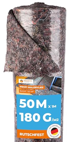Malervlies Rolle 50m x 1m 180g/m² Abdeckvlies in Profi-Qualität mit PE Anti-Rutsch Beschichtung - Malerfliesrolle Abdeckflies als Bodenschutz bei Malerarbeiten