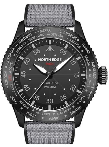 NORTH EDGE Men's Solar Pilot Watch – Quartz Movement, Lightweight, Mineral Glass, Water-Resistant, Eco-Friendly Casual Watch, Model: MACH
