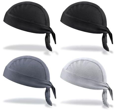 UILYNIU 4 Pcs Bandana for Men Skull Cap,Quick Dry Sports Bandana Cycling Skull Cap Sports Hiking Skating Cycling Climbing,Anti-UV Head Protection Headband (UK, Alpha, M, L, Black, Gray, Dark Gray)