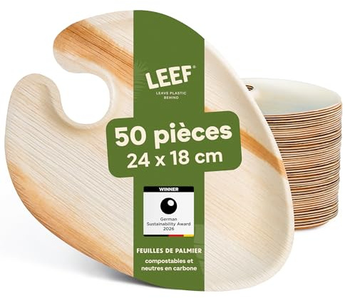 Leef® assiette jetable en palmier [50pcs ⌀ 24cm] assiette barbecue comme décoration d'anniversaire [ovale] assiettes plates alternative aux assiette plastique reutilisable comme vaisselle jetable