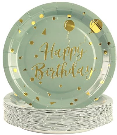 EVYIENEN Lot de 50 assiettes en carton vert sauge - 17,8 cm - Assiettes à dessert jetables - Assiettes en carton - Pour anniversaire, fête, pique-nique et remise de diplôme