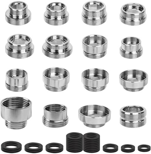 16 Pièces Adaptateur Robinet Kit, Livré avec 30 Entretoises, Connecteur d’Aérateur et Adaptateur pour Robinet, Connecteur Aérateur de Robinet pour Tuyau D'arrosage, Pulvérisateurs D'évier