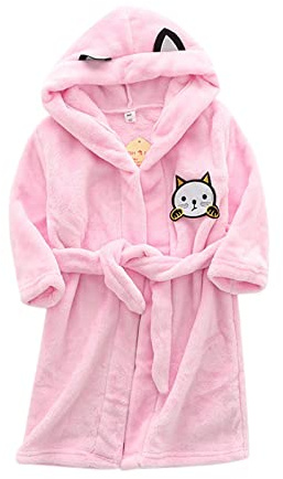 SRTUMEY Peignoir de bain personnalisé pour fête prénatale pour enfant garçon fille avec oreilles en peluche imprimé chat mignon pour 1 à 8 ans, rose, 3-4 ans