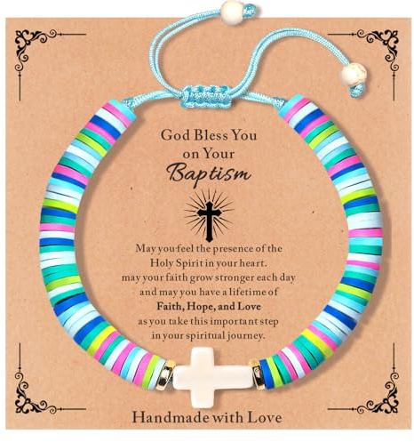 TOLOWOBK Baptism Gifts for Girl, Kids, Cross Bracelet Baptism Bracelet Card Religious Great Catholic Christening Gifts Faith Bracelets for Girls Kids Daughter Granddaughter Niece Sister Friends