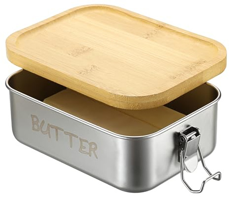BSTKEY Butter Dish with Lid for Countertop, Stainless Steel Butter Holder Container with Silicone Sealing, Unbreakable Butter Keeper for Kitchen, Holds 1 Stick West or 2 Sticks East Coast Butter