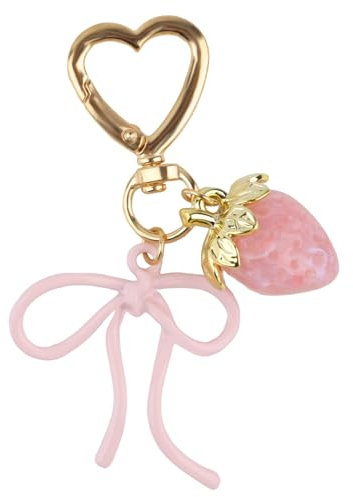 Mikovivi Porte-Clés Fraise Mignon avec Nœud, Porte-Clés Cœur Nœud Kawaii Breloques de Sac Fraise Mignonnes Cœur Esthétique Accessoires pour Sac à Main à Dos