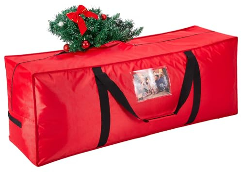 OUSFOT Porta Albero di Natale per Alberi Fino a 2,1-2,4 m, Sacca per Albero di Natale 1680D Oxford Impermeabile Pieghevole Manici Rinforzati Rosso, per Custodia Natalizie