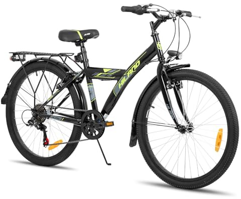 HILAND 24 tum barncykel för barn från 4–12 år, med baksäte bagagehållare, dubbel handbroms, mountainbikes för barn, med 6-växlad växling - svart