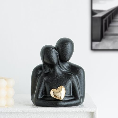ODMYZG Estatua de cerámica para Parejas,Mini Estatua de Pareja, Decoraciones para salón, Dormitorio y Oficina,Regalo romántico para cumpleaños, San Valentín (Negro A, M)