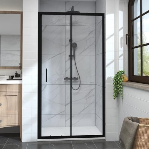 Aquariss 1000mm Black Sliding Shower Door Enclosure 6mm Tempered Glass Single Shower Screen Reversible for Wetroom Cubicle Bathroom Cubicle
