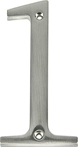 Distinctions 843321 House Number 1, Brushed Nickel Zinc Flush Mount Address Number, Modern Outdoor Address Sign for Front Door, Mailbox, Wall, or Plaque, 4 Inches