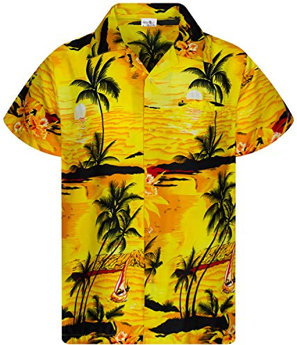 King Kameha Funky-Chemise-Hawaienne, Manche-Courte, JK-Surf, Jaune, L