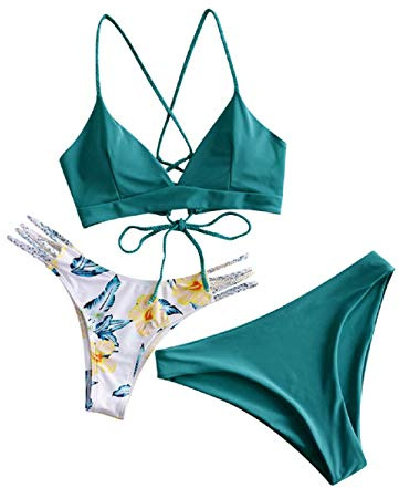 ZAFUL Conjunto de Bikini de Dos Piezas para Mujer con Sujetador Ajustable Push-up Back, bañador Triangular con Estampado Floral