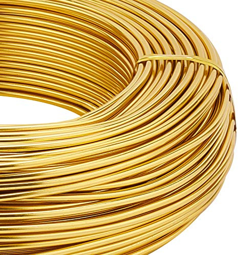 BENECREAT 180 Feet 12 Gauge Jewelry Craft Wire Gold Aluminum Wire for Bonsai Trees, Floral Arts, Gardening