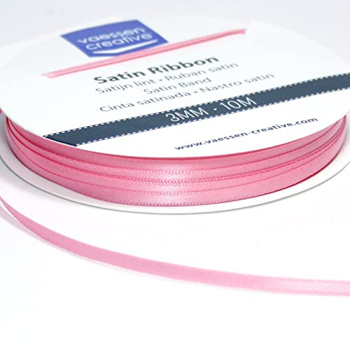 Vaessen Creative Satinband, Hell-Pink, 3 mm x 10 m Doppelsatinband, Schleifenband, Dekoband, Geschenkband, Stoffband für Hochzeit, Taufe und Geburtstagsgeschenke, Hellrosa