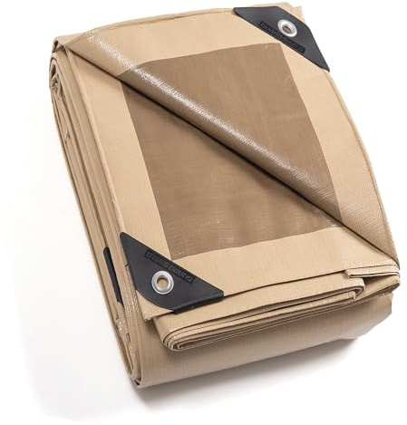 GUARD SHIELD Lona impermeable con ojales, 4 x 4 m, color beige/caqui, 160 g/㎡, lona de protección multiusos, resistente a los desgarros y rayos UV