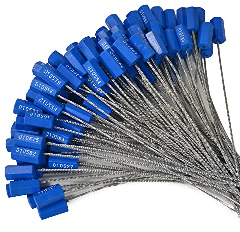 Lzbignun 100 guarnizioni numerate per cavi di sicurezza, a prova di manomissione, in filo di acciaio, con chiusura automatica, per spedizioni (blu scuro)
