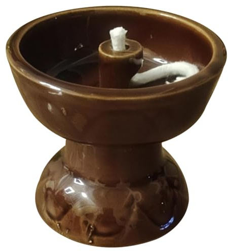 VOSAREA Ceramic Vintage Oil Lamp Kerosene Lantern Oil Lamp Decorative Light Vintage Paraffin Antique Candle Holder for Living Room Ambient Light (2.67X2.67X2.36 Inch)