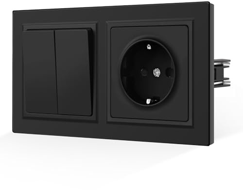 CNBINGO Enchufe Schuko y interruptor de luz con garras - Interruptor basculante de 2 compartimentos y 1 vía empotrado - Enchufe de pared con protección de contacto y protección para niños - Placa mate