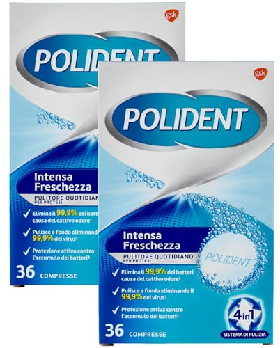 Pulitore Quotidiano Per Apparecchi Dentali, INTENSA FRESCHEZZA. Profumo Di Menta, Confezione Da 36 Compresse (2 Confezioni)