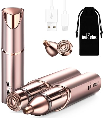 Gurelax Gesichtsepilierer Damen, Wiederaufladbarer Gesichtshaarentferner für Frauen mit 2 x Ersatzköpfen, Schmerzloses Epilierer Damen Gesicht, Elektrorasierer für Schnurrbart/Kinn/Oberlippe