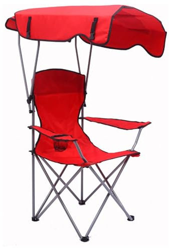 HOUSN Klappbarer Strandstuhl, Strandstuhl mit Baldachin, klappbarer tragbarer Camping-Loungesessel, tragbarer Strandstuhl für Wandern, Strand, Terrasse,Rot