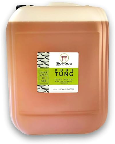 (Sol-éco) Huile Pure Tung | Protection et entretien du bois intérieur/extérieur | Meubles de jardin, plan de travail, terrasse, cuisine, planches à découper, teck (10, Kilogrammes)