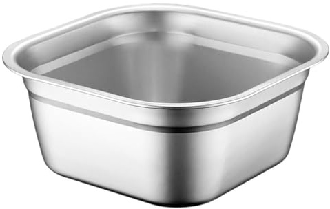 STOBAZA Stainless Steel Washing up Bowl Square Stainless Steel Washing Bowl with Flat Bottom 9.84 in Kitchen Basin for Washing Fruit Vegetables Rice Eggs Mixing Dough Stackable