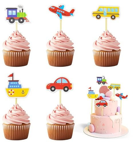 PXBSNB 35 unidades de decoración de tartas para coche, autobús, tren, avión, barco, muffin, decoración para tartas de transporte, para niños, fiestas, cumpleaños, decoración de tartas