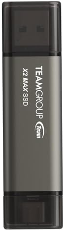 TEAMGROUP 2TB X2 MAX External/Portable SSD 1000MB/s, Dual USB Hard Drive Compatible with iPhone17&iPad&Mac, Steam Deck/PC/Windows/Android/PS5/Laptop/Tesla, Type C &A, USB 3.2 Gen2 TX2MAX32TBT01