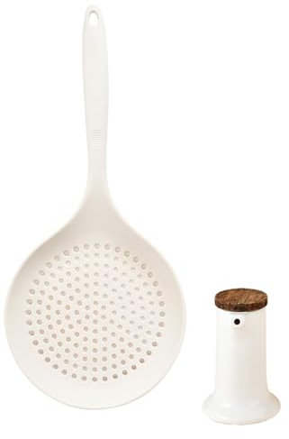 Cucchiaio per schiumarola, 36 x 16 cm, grande cucchiaio in silicone scanalato, cucchiaio da cucina antiaderente, resistente al calore, per cucinare, scolare e friggere, bianco