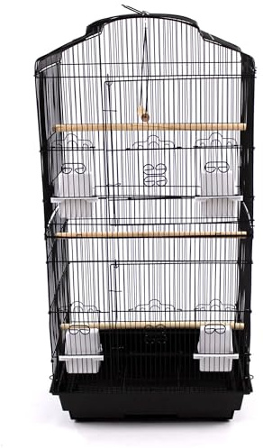 Actiaspet Large Metal Bird Cage for Budgie, Cockatiel, Lovebirds (Black)