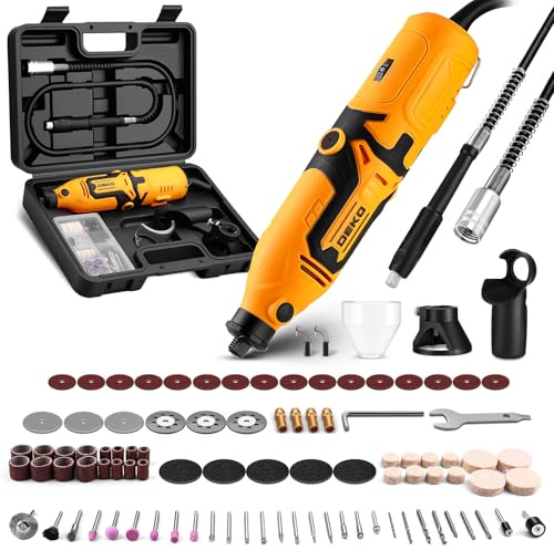 Rotary Tool Kit:DEKOPRO 1.4-Amp Power Hand Rotary Tools with 6 Variable Speed, 127pcs Accessories, 8000~35000RPM Electric Grinder Drill Machine Set with Flex Shaft for Carving, Cutting, Sanding Yellow