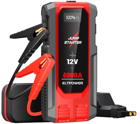 ELTPOWER Avviatore di Emergenza per Auto 4000A UltraSafe Avviatore di Emergenza Pacco Batteria 12V Caricabatterie per Auto Portatile Jump Box con Torcia 3 Modalità Cavi Jumper USB Power Bank Doppia