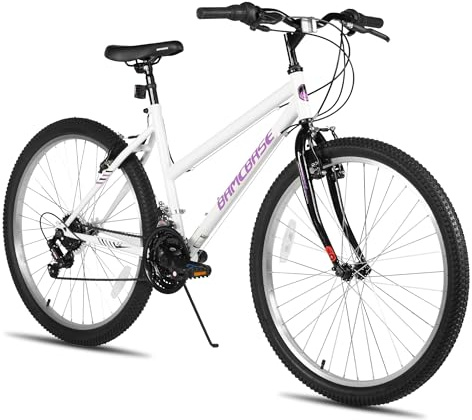 Hiland 24 Inch Women's Mountain Bike, Bike for Girls & Women, 18 Speed MTB Bike with V-brake, Sturdy Steel Frame Mountain Bike, White