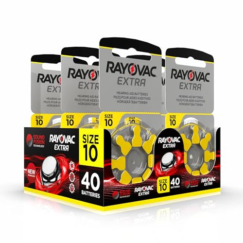 Hearing360 40 Batterie per apparecchi acustici Rayovac Extra modello 10, durata superiore, compatibilità universale, senza mercurio (5 blister da 8 pile)