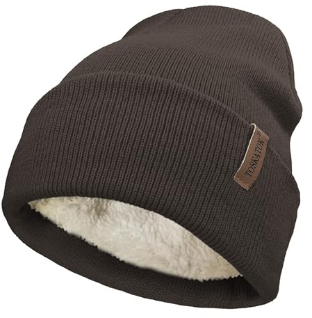 TOSKATOK Bonnet d'hiver unisexe classique en tricot doux et chaud avec doublure en polaire thermique douce, chocolat, Taille unique