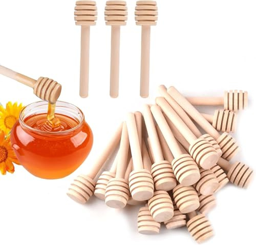 JINGIHE Set di 24 Mini Cucchiai per Miele in Legno, Dosatori di Miele a Spirale, Cucchiai per Miele Sostenibili, Cucchiaio per Miele per Matrimonio, Compleanno, Baby Shower, Natale, Festa (10 cm)
