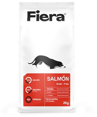 FIERA Pienso para Perros Adultos, Comida Perros Seca, Natural, Sin Cereales, Salmón Fresco, 2KG, Comida Natural 30% Salmón, Omega 3, Alto en proteínas, Fácil Digestión, Antioxidantes